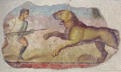 A Gladiator Fighting a Lion from the Merida Amphitheatre